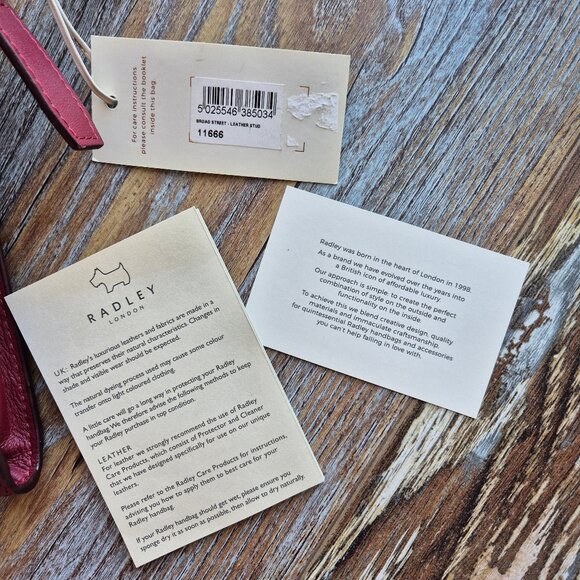 NWT Radley London Broad Street Studded Red Berry Leather Clutch Bag Zip/Snap - Picture 10 of 12